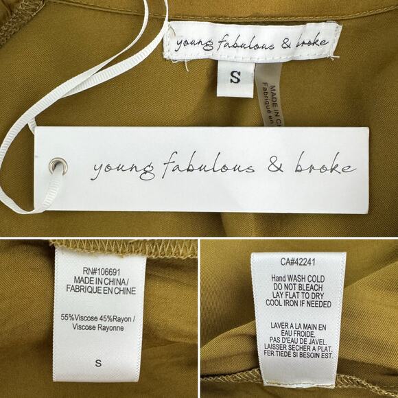 Young Fabulous & Broke Truman Jumpsuit satin safari fern olive green size small - Picture 5 of 6